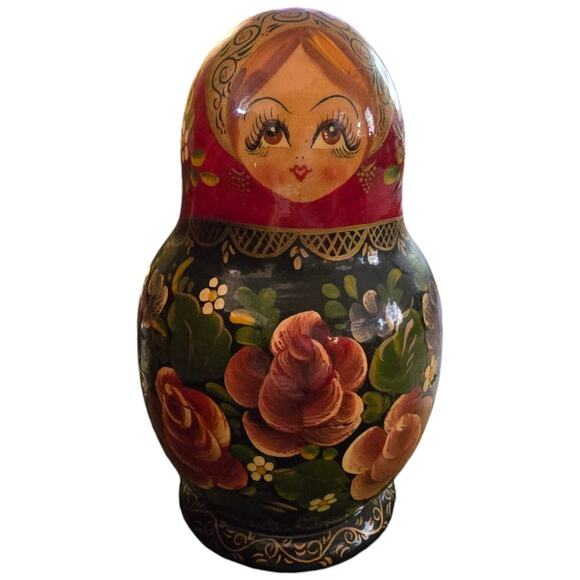 VTG Russian nesting doll 15 pc Hand Carved Painted signed Doll 10" Tall - Picture 2 of 7